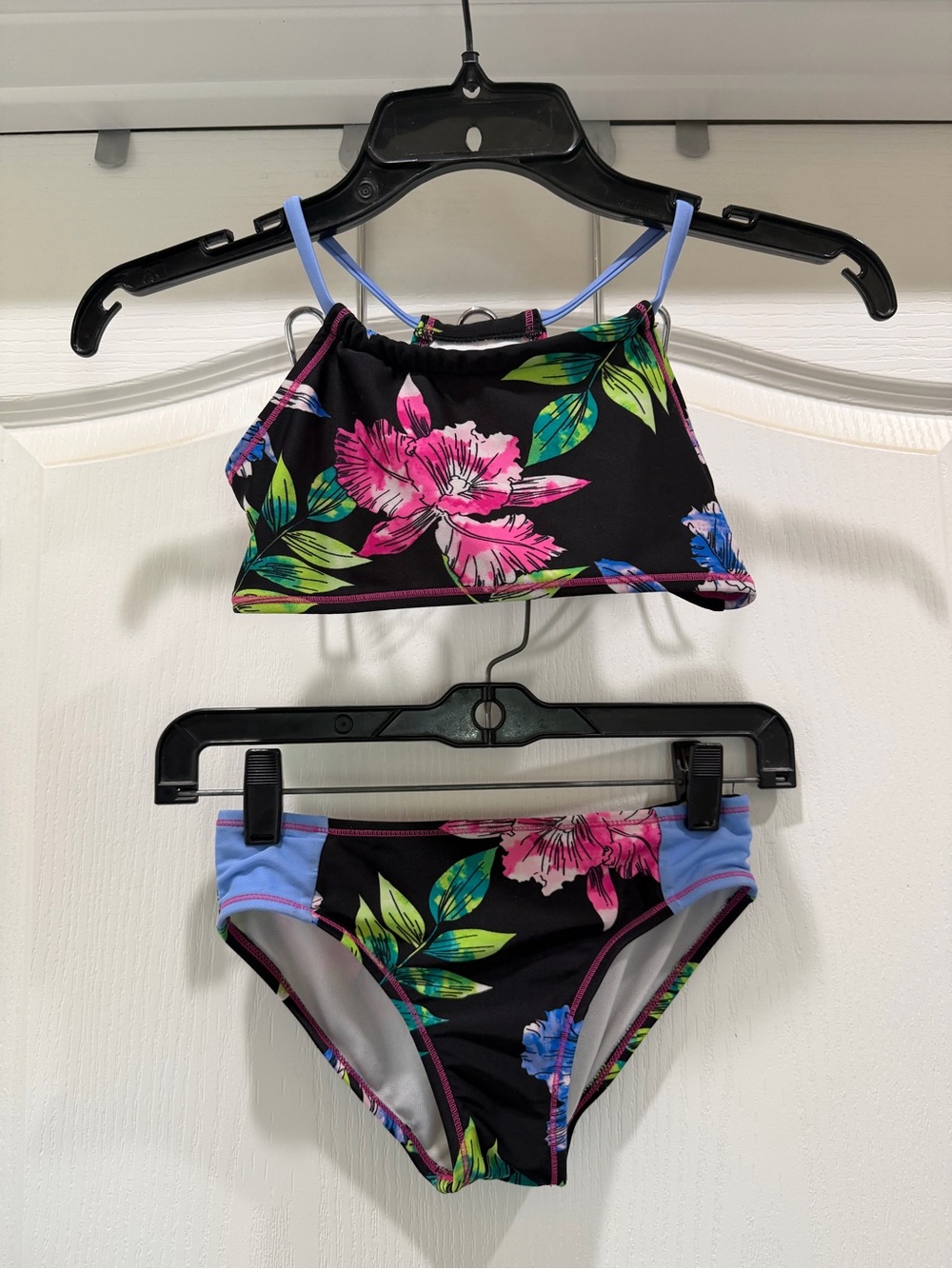 art class Black Floral Two-Piece Swim Bikini with Pink & Blue Accents